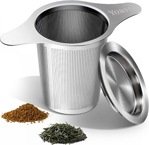 Yoassi Extra Fine 18/8 Stainless Steel Tea Infuser Mesh Strainer with Large Capacity & Perfect Size Double Handles for Hanging on Teapots, Mugs, Cups to Steep Loose Leaf Tea and Coffee (1 Pack)