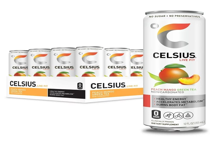 Celsius Peach Mango Green Tea - Energizing Refreshment with a Tropical Twist